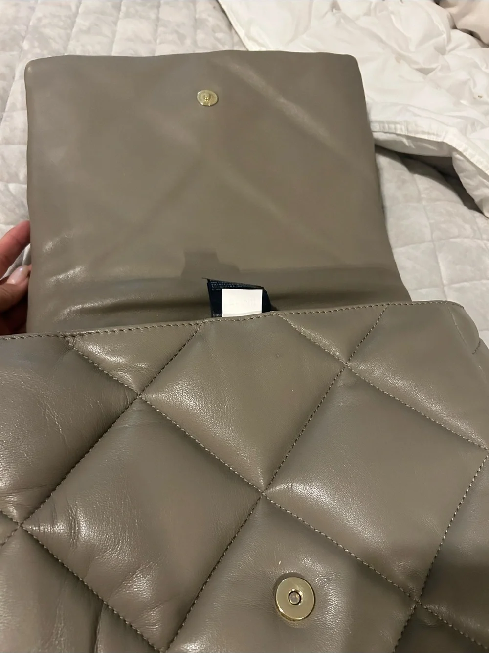 Stand Studio Quilted Taupe Hobo with Gold Chain Strap